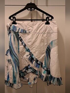 White and Blue With Aqua Ruffle Skirt By Crisca